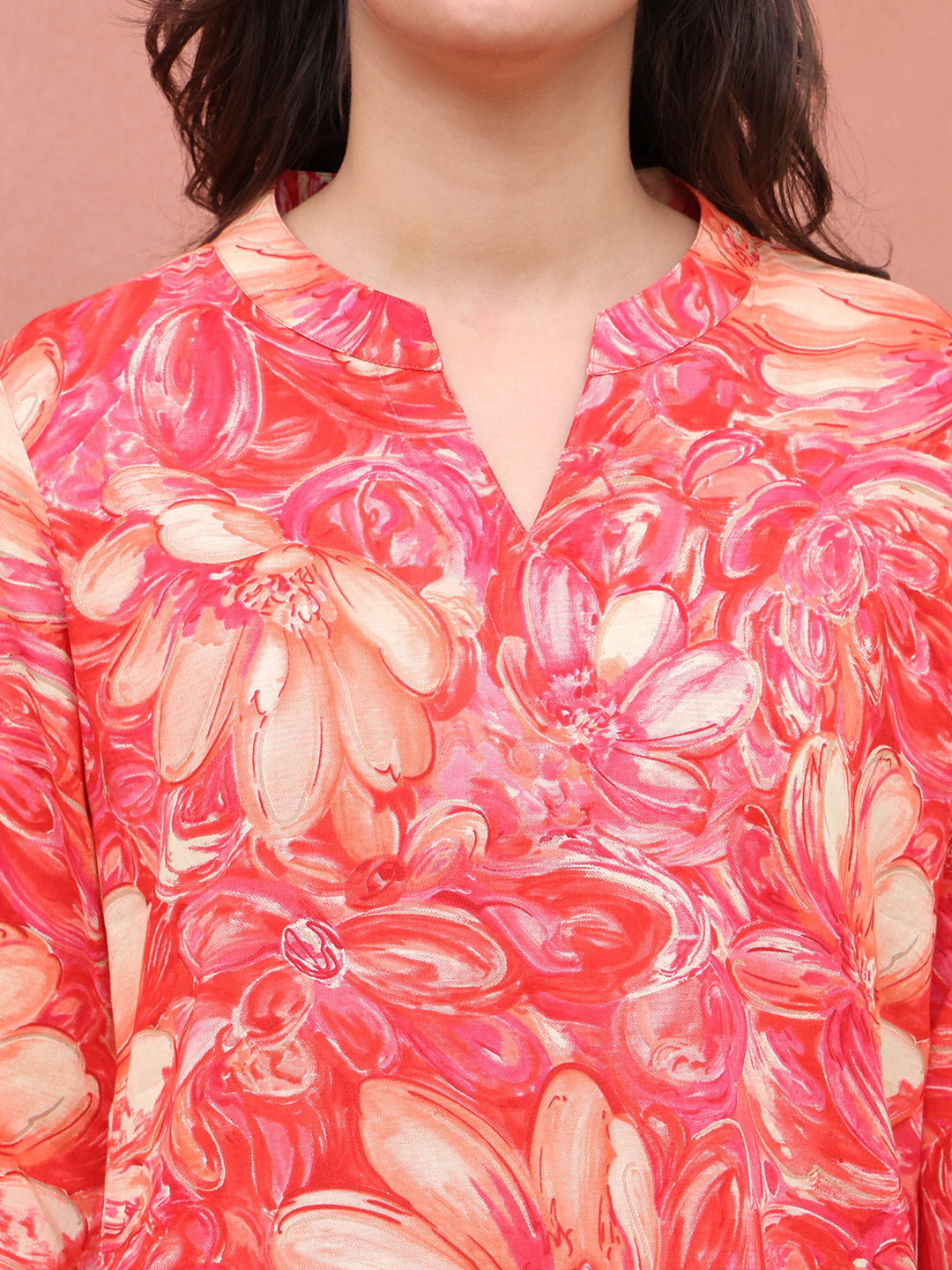 Red Color Floral Printed Cotton Night Suit For Women