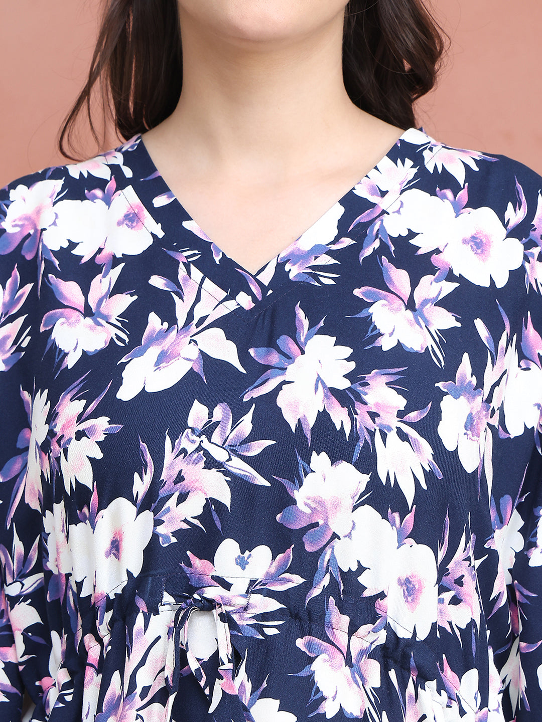 Navy Blue Colour Abstract Printed Viscose Rayon Kaftan For Women