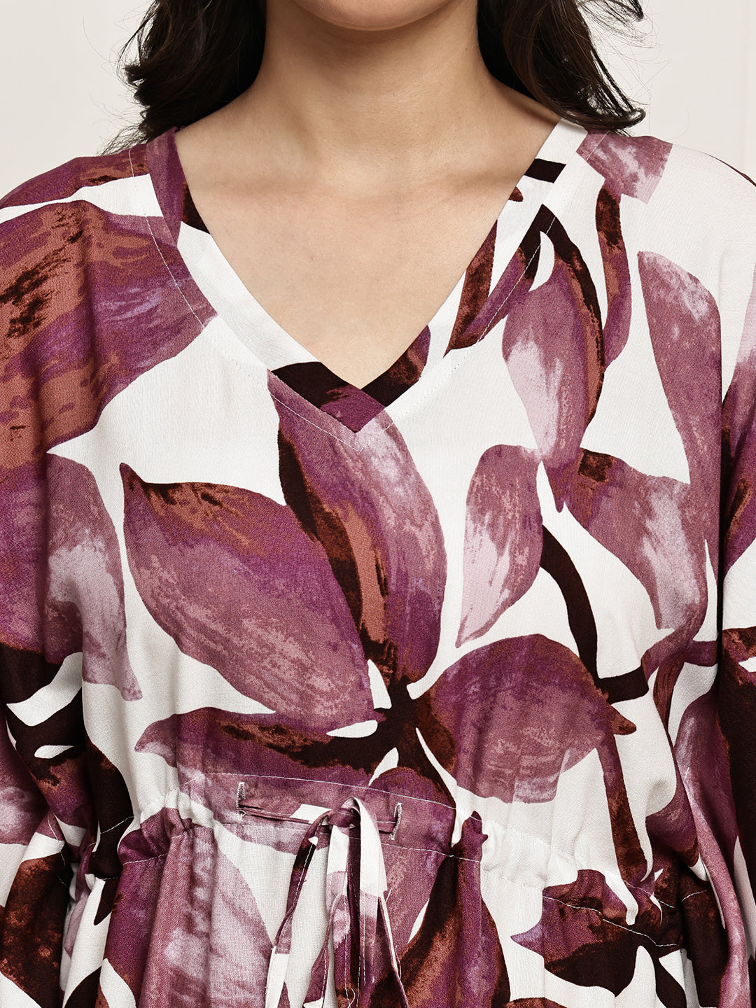 Purple Colour Floral Printed Viscose Rayon Kaftan For Women