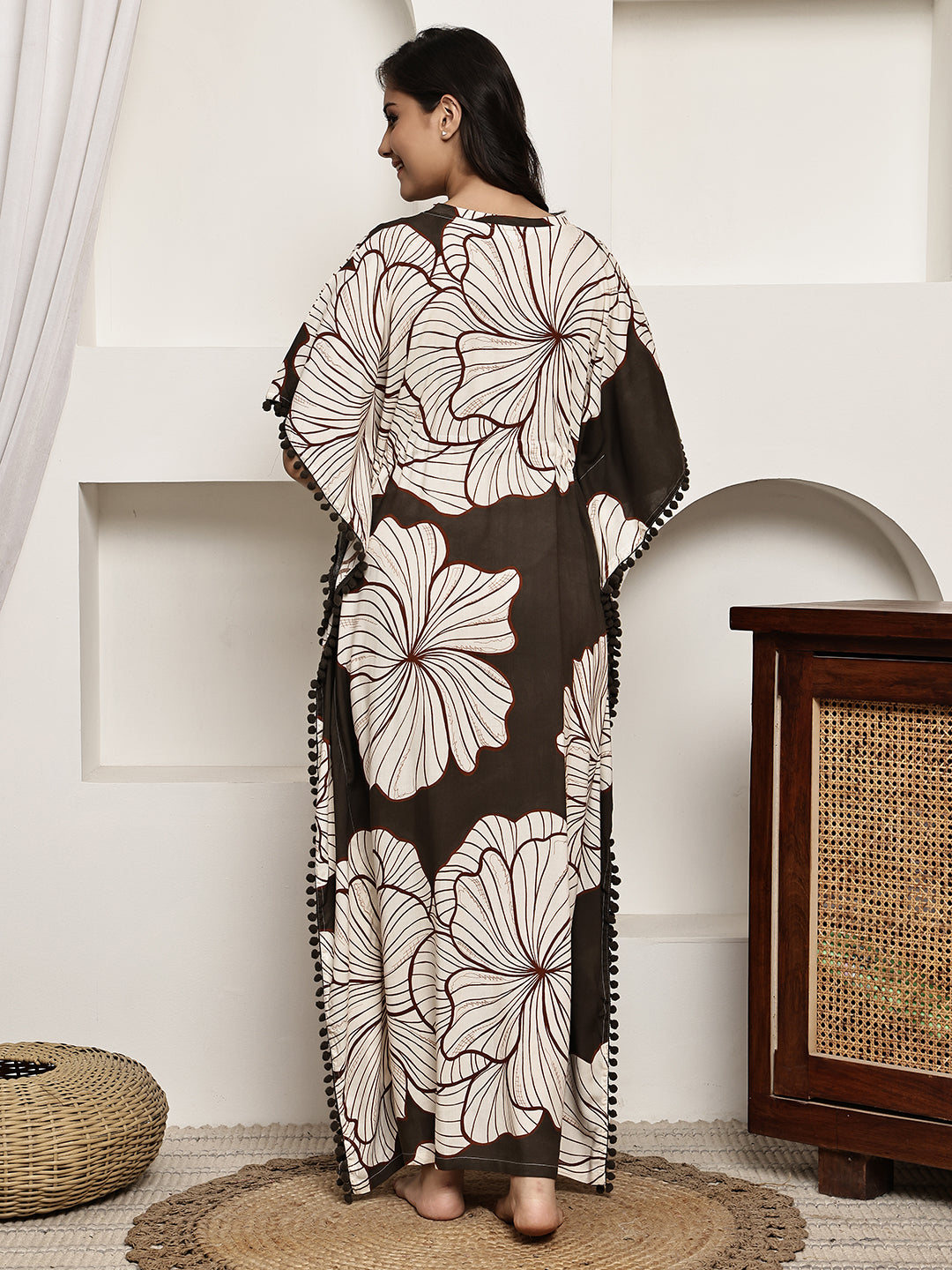 Brown Colour Floral Printed Viscose Rayon Kaftan For Women