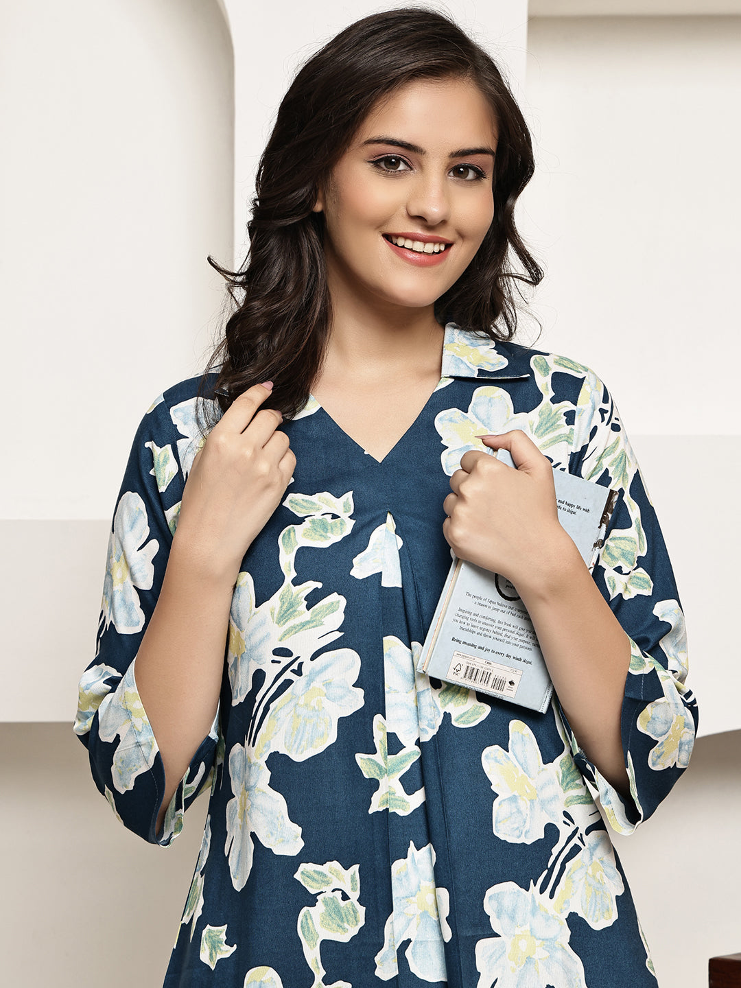 Blue Colour Abstract Printed Viscose Rayon Night Suit for Women