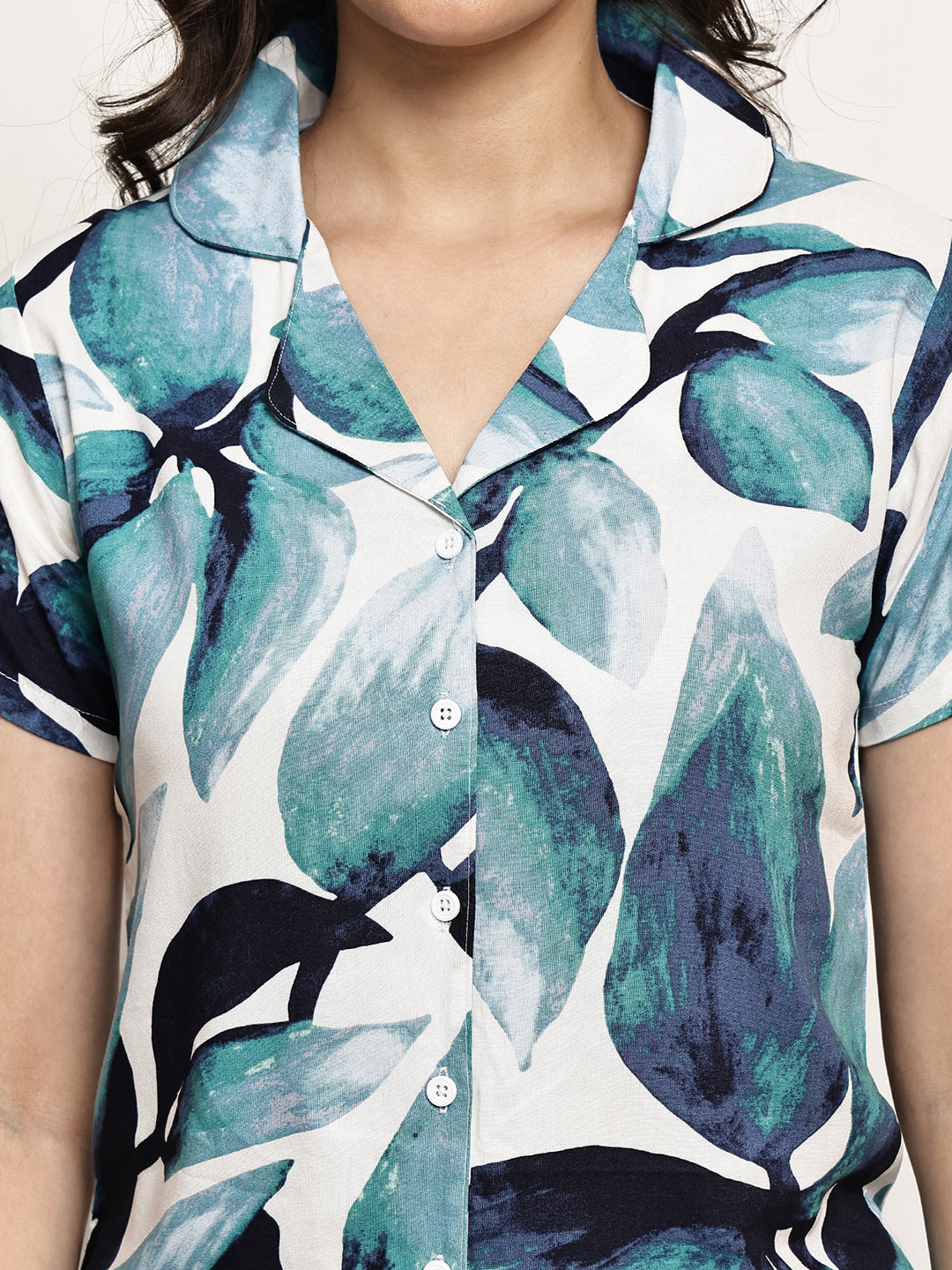 Blue Colour Tropical Printed Viscose Rayon Night Suit