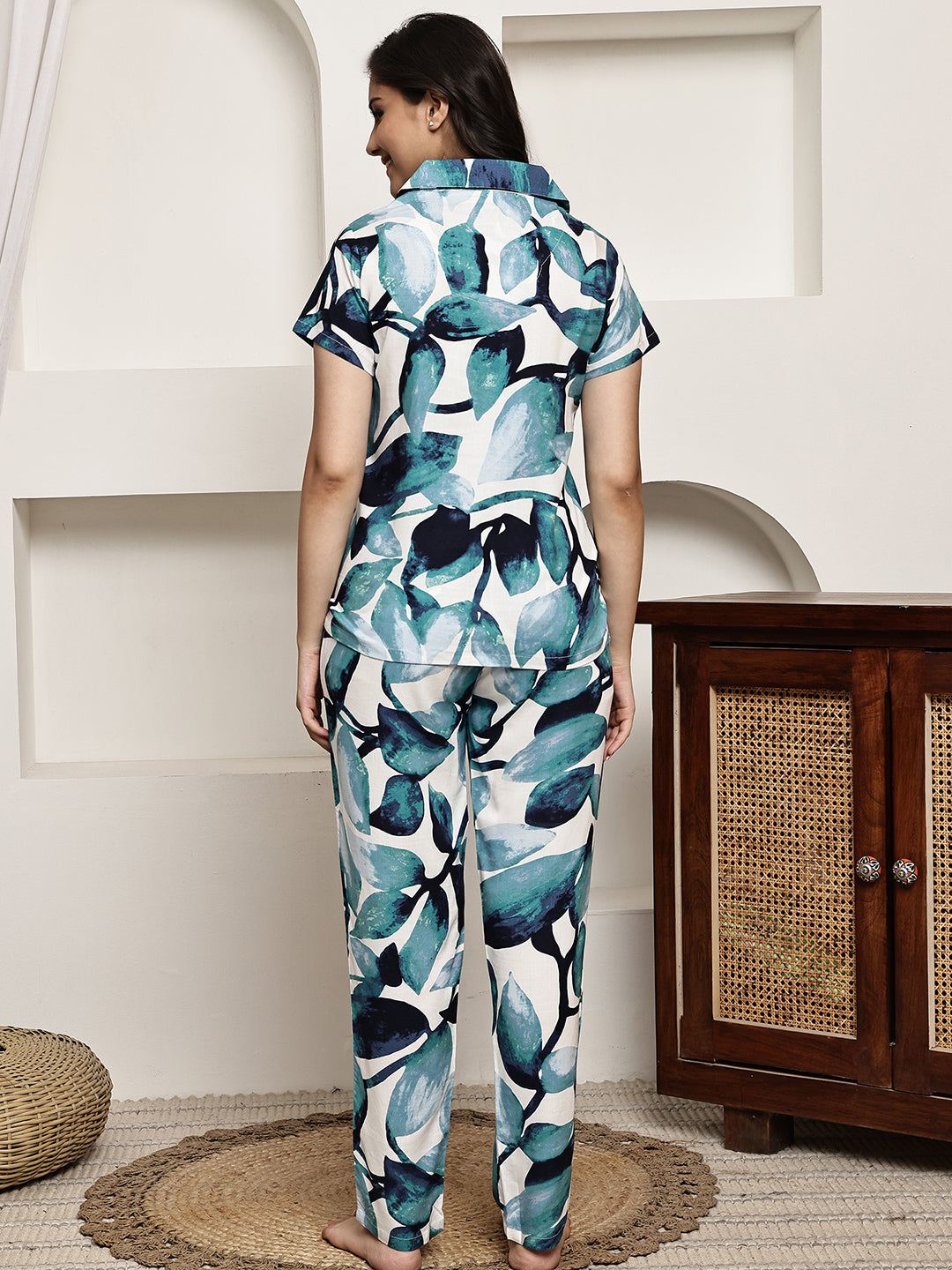 Blue Colour Tropical Printed Viscose Rayon Night Suit
