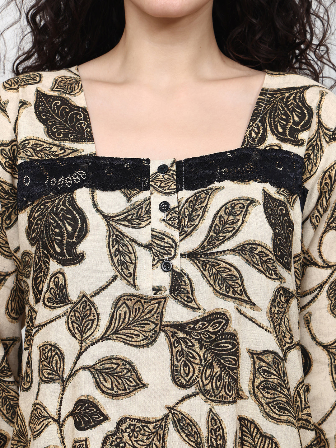 Brown Abstract Printed Viscose Rayon Nighty For Women | Claura