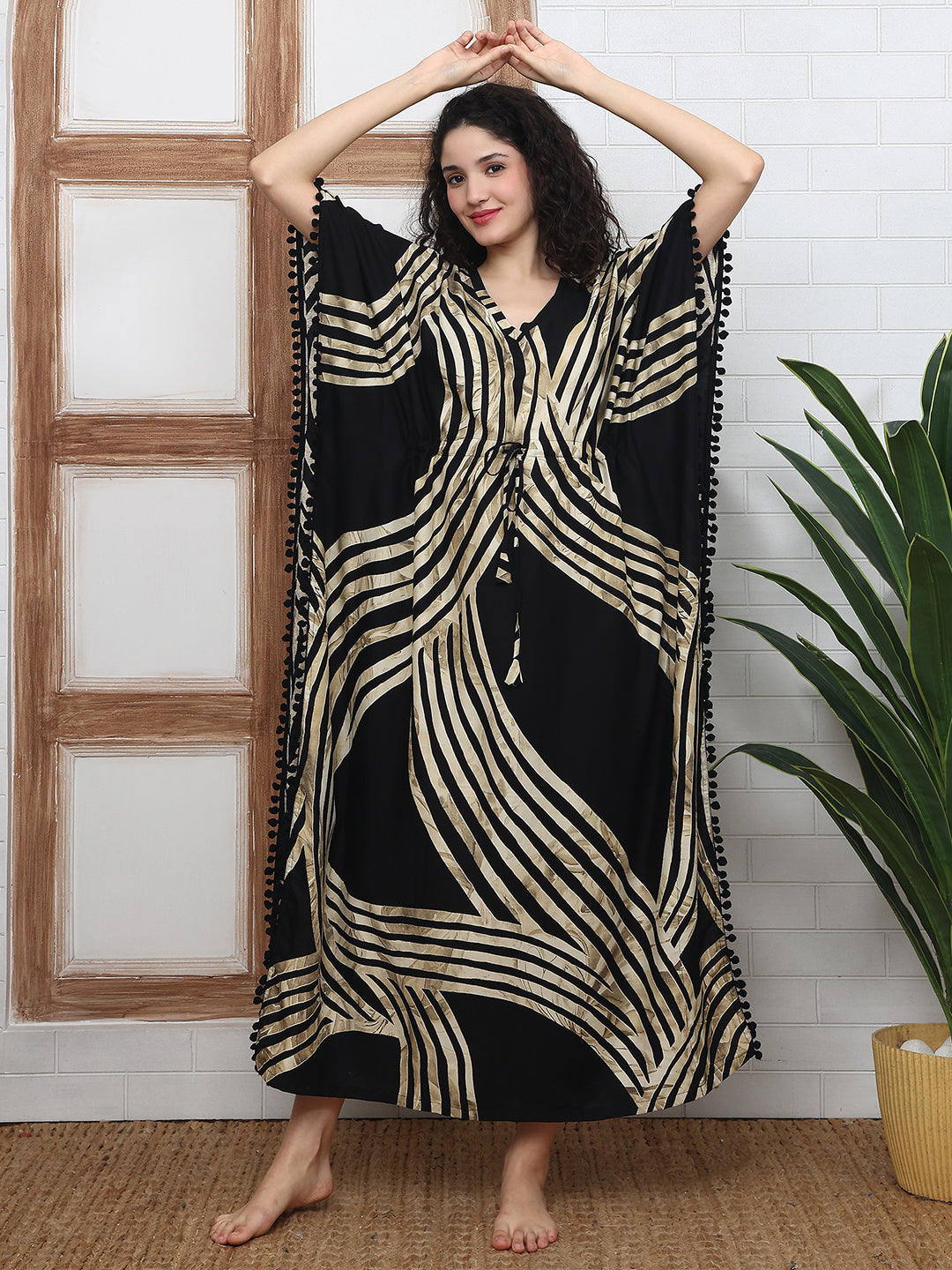 Black abstract printed Kaftan Dress for women