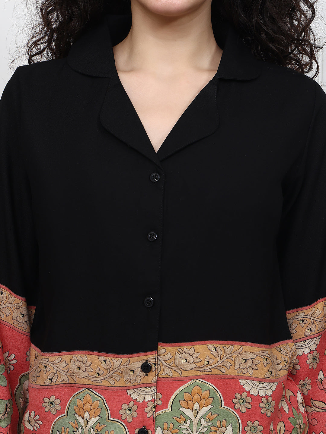 Black Viscose Rayon Floral Printed Night Suit for Women | Claura