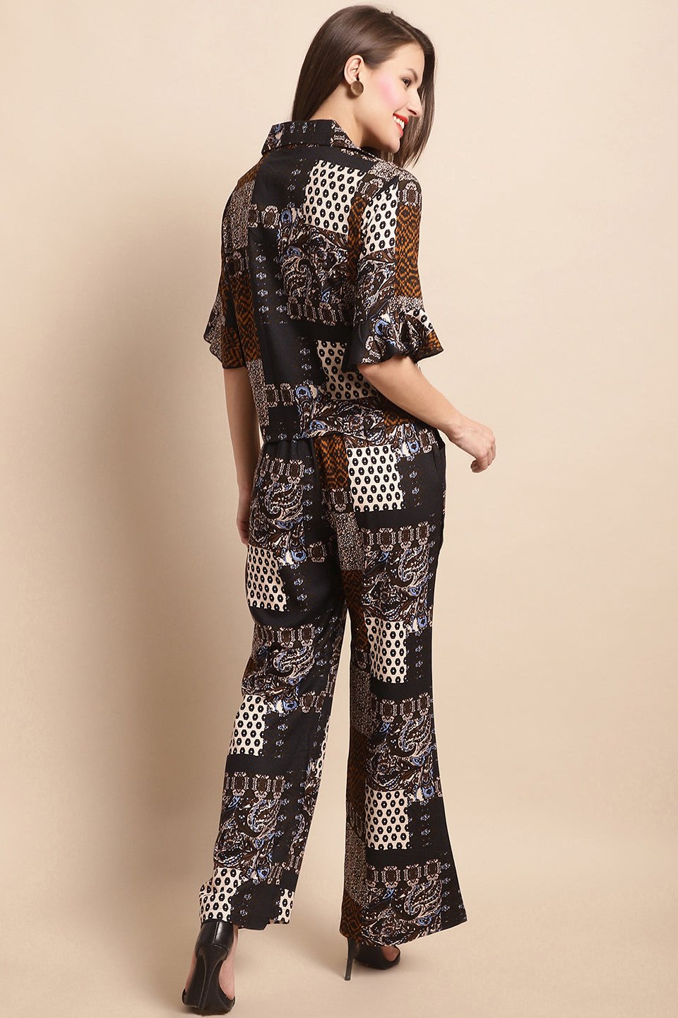 Black & White Abstract Printed Viscose Rayon Co-Ord Set for Women | Claura