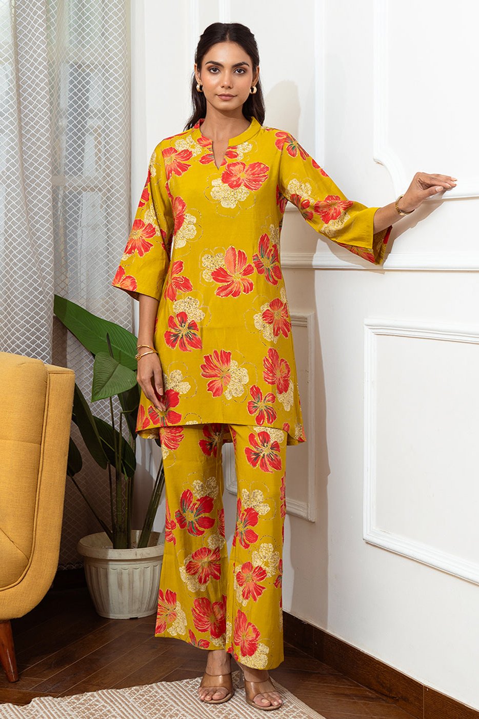 Mustard Co-Ord Set with Trousers & Tunic Top