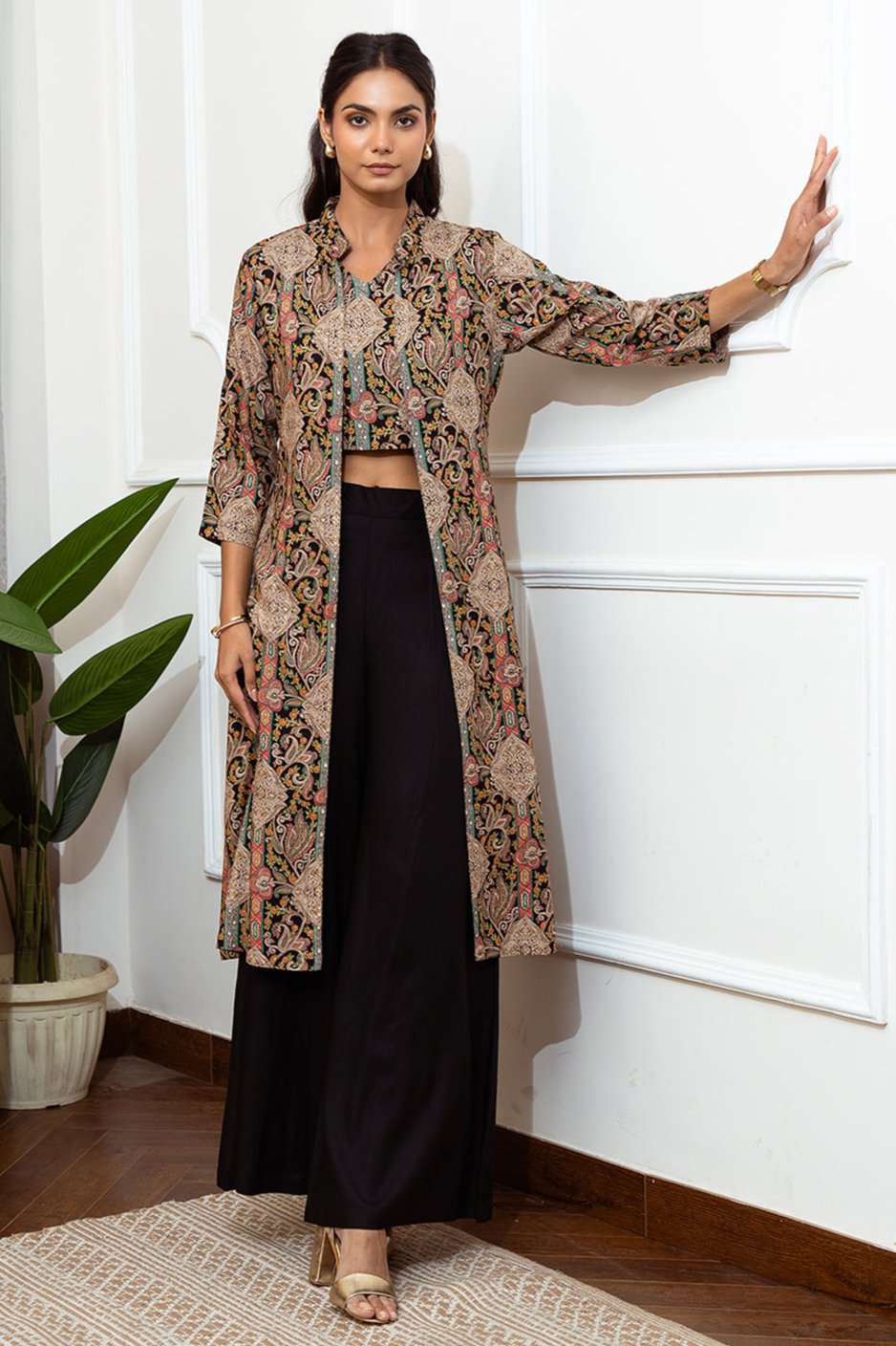 Black Abstract Printed Viscose Rayon Co-Ord Set | Claura