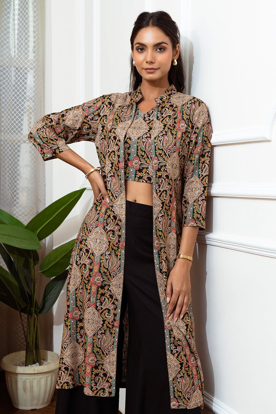 Black Abstract Printed Viscose Rayon Co-Ord Set | Claura