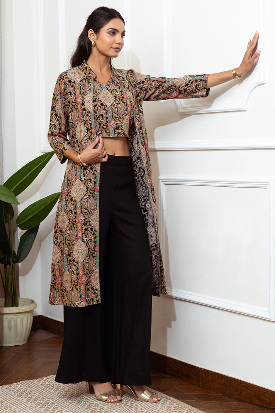 Black Abstract Printed Viscose Rayon Co-Ord Set | Claura