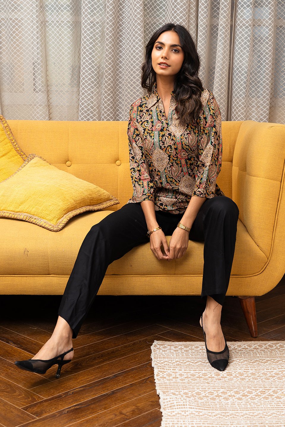 Black Abstract Printed Viscose Rayon Co-Ord Set | Claura