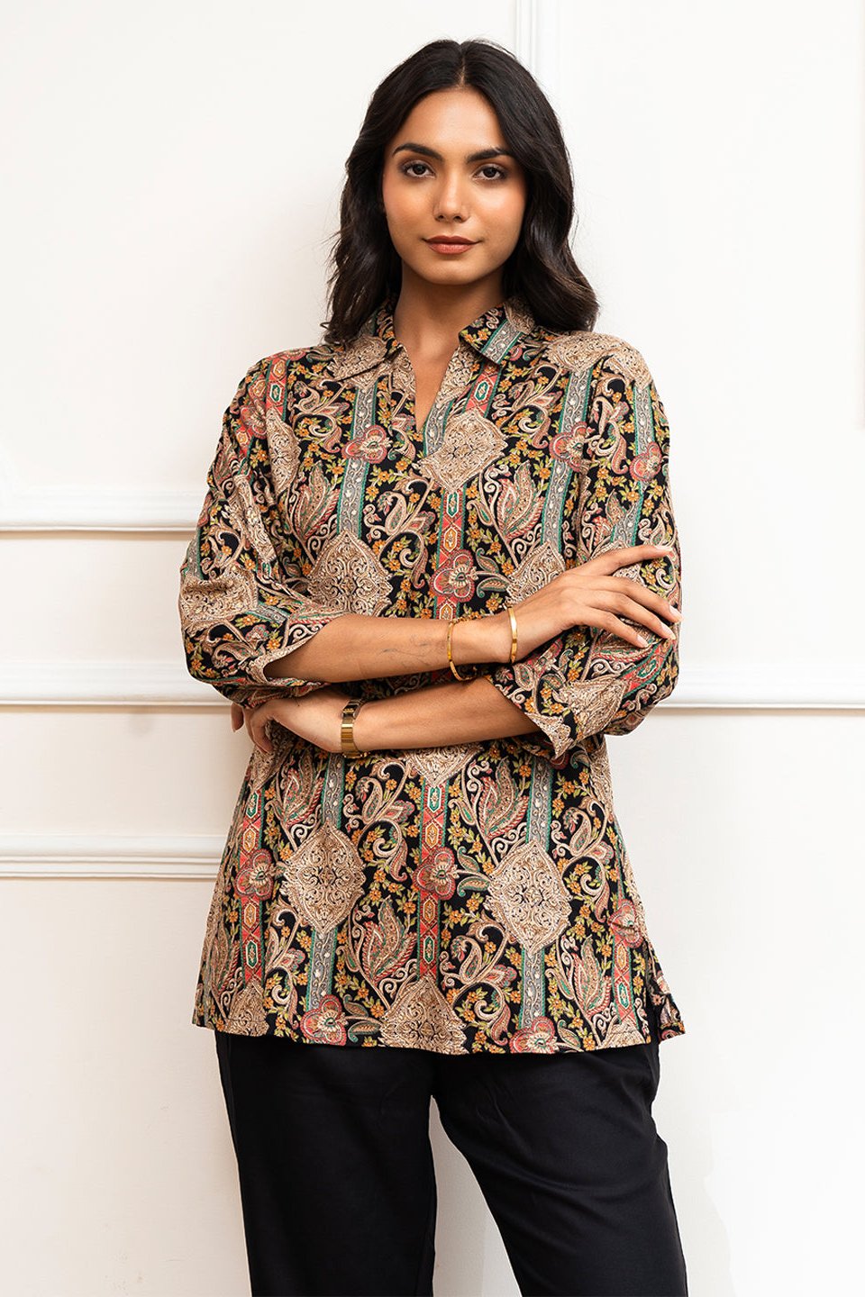 Black Abstract Printed Viscose Rayon Co-Ord Set | Claura