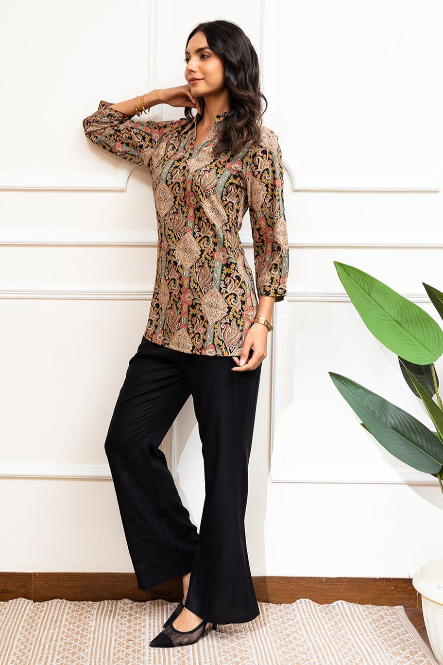 Black Abstract Printed Viscose Rayon Co-Ord Set | Claura