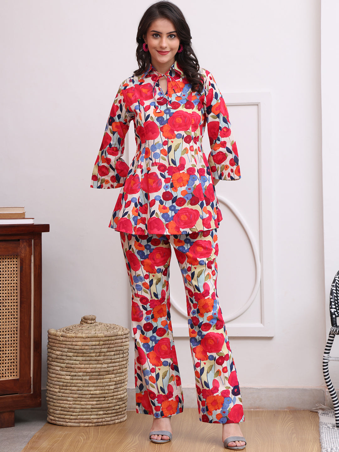 Multi-Color Abstract Printed Cotton Co-Ord Set for Women | Claura