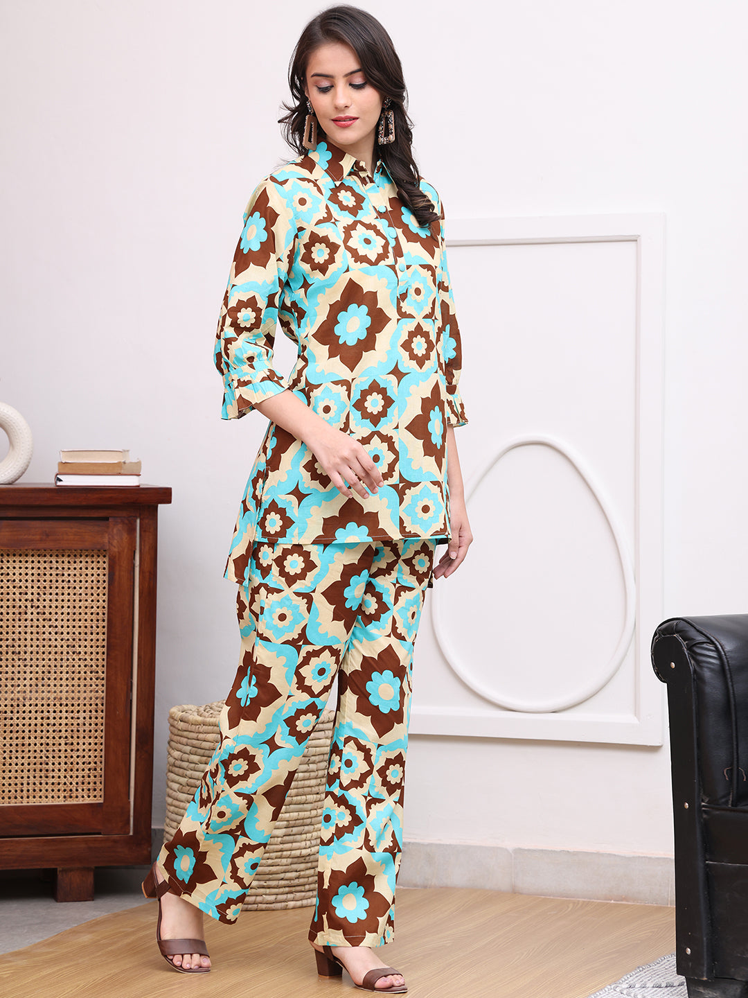 Close-up of cotton fabric on Multi-Color Abstract Co-Ord Set