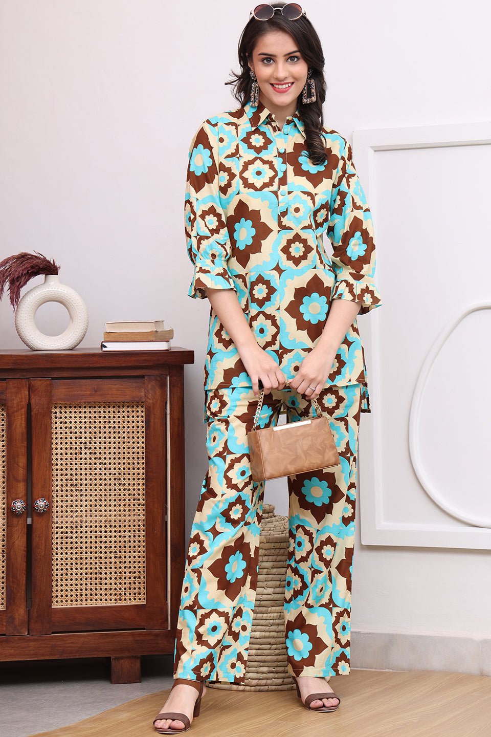 Woman wearing Multi-Color Abstract Co-Ord Set