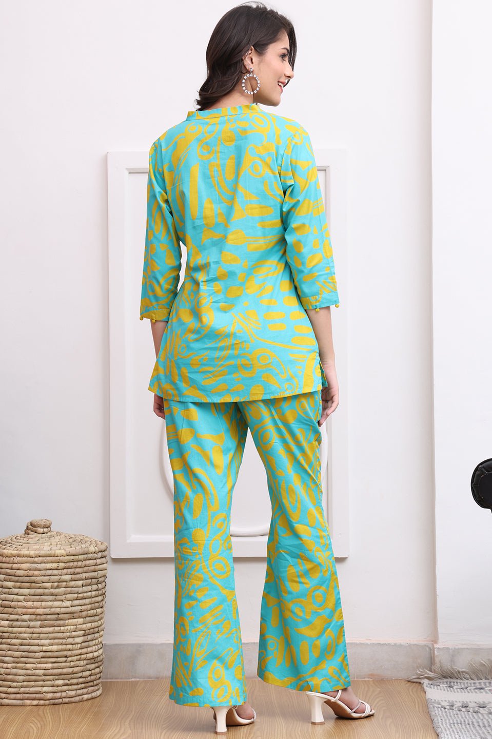 Blue Color Abstract Printed Cotton Co-ord Set | S-XXL | Claura