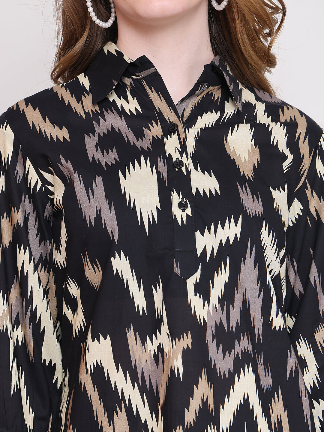 Black Abstract Printed Cotton Co-Ord Set for Women | Claura