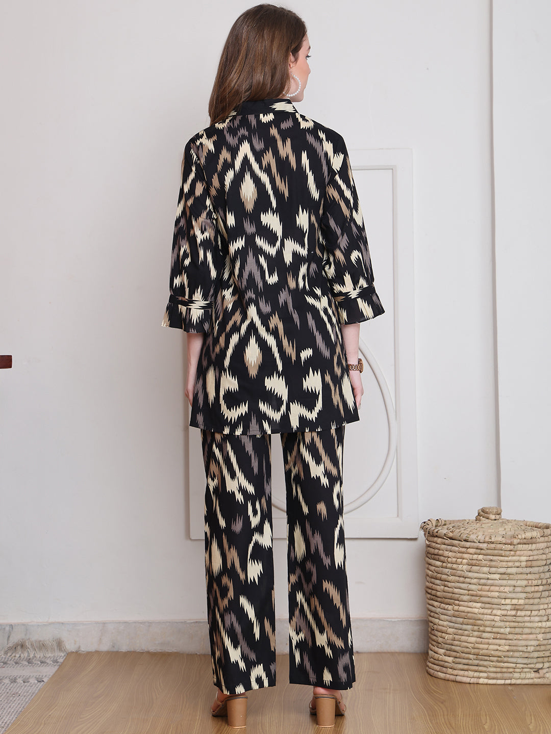 Black Abstract Printed Cotton Co-Ord Set for Women | Claura