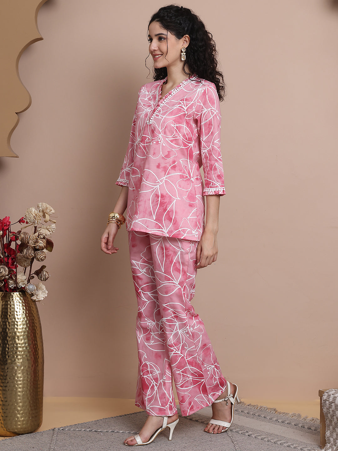 Pink Colour Abstract Printed Cotton Co-ord Set