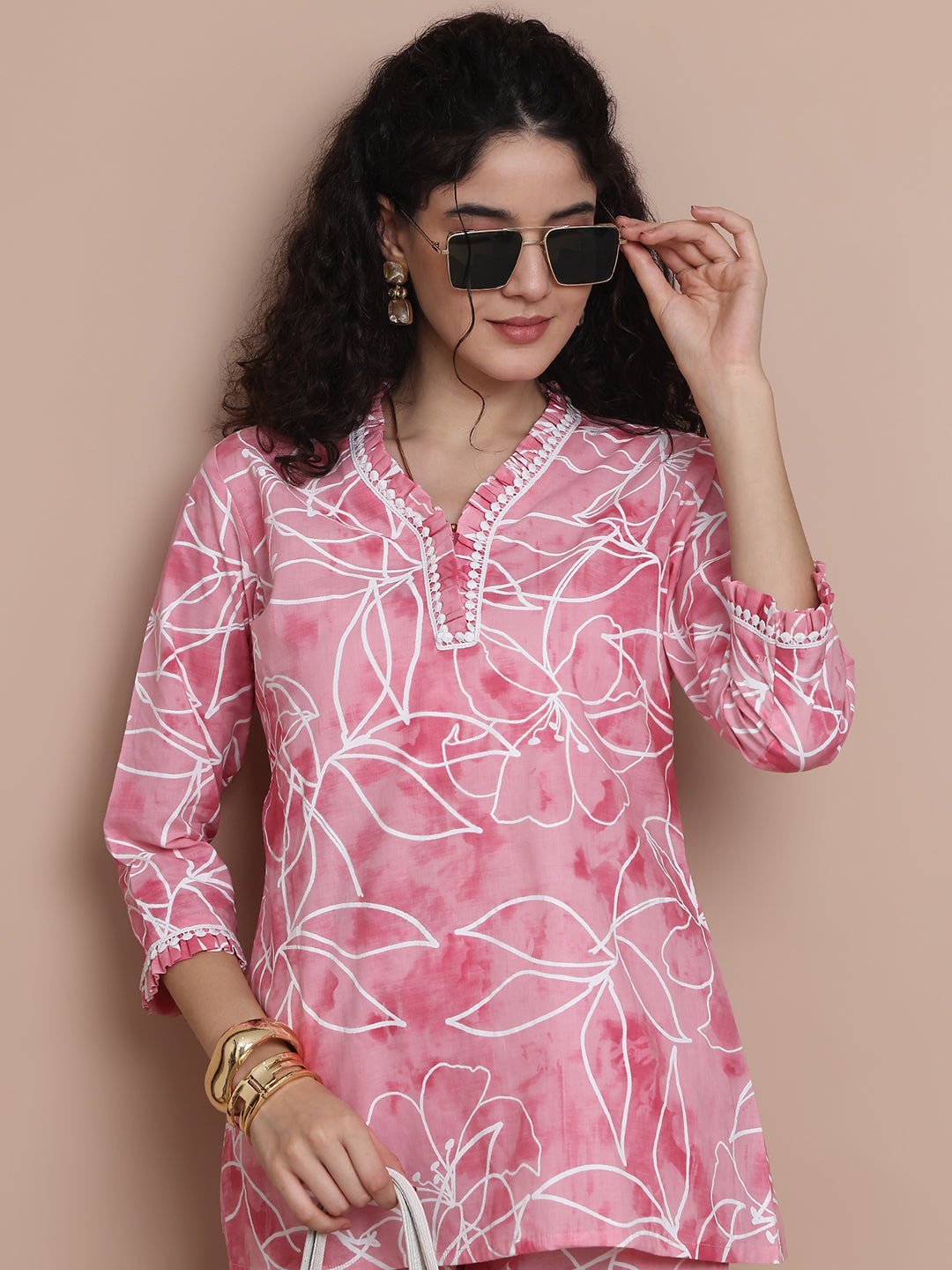 Pink Colour Abstract Printed Cotton Co-ord Set