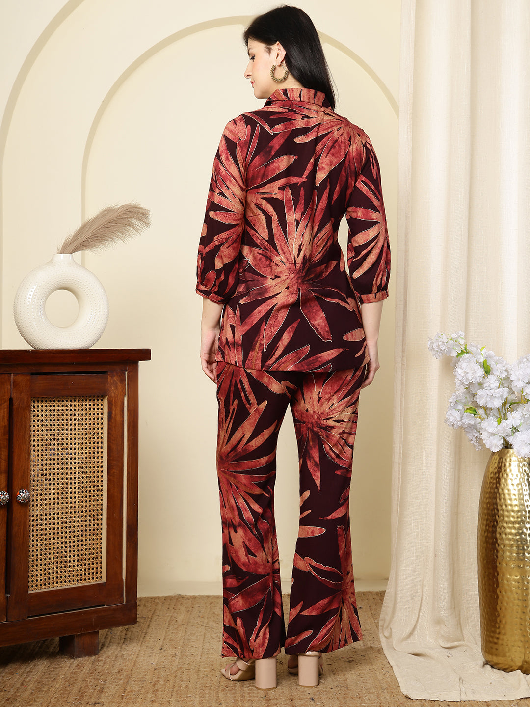 Purple Floral Printed Chanderi Co-Ord Set For Women | Claura