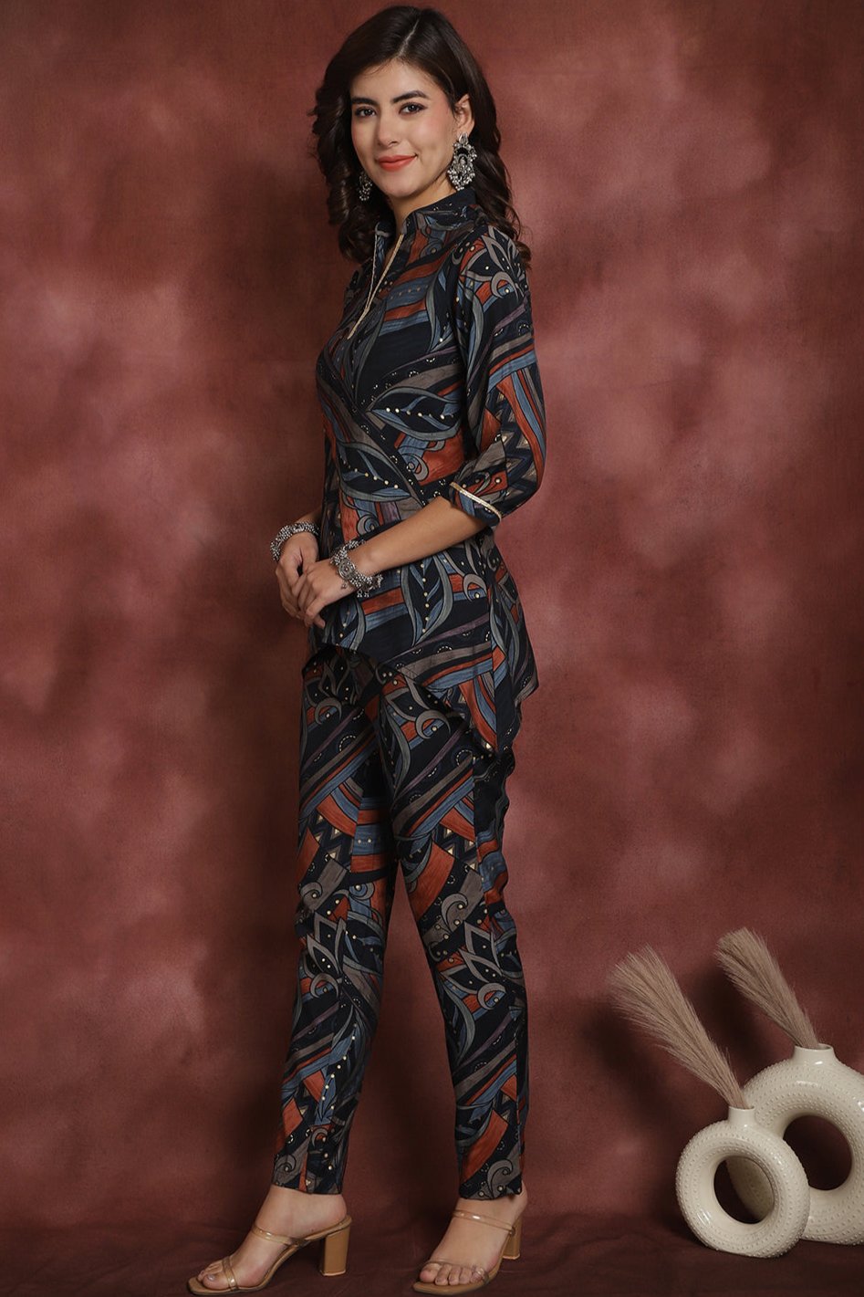 Lifestyle shot of Abstract Print Co-Ord Set for brunch