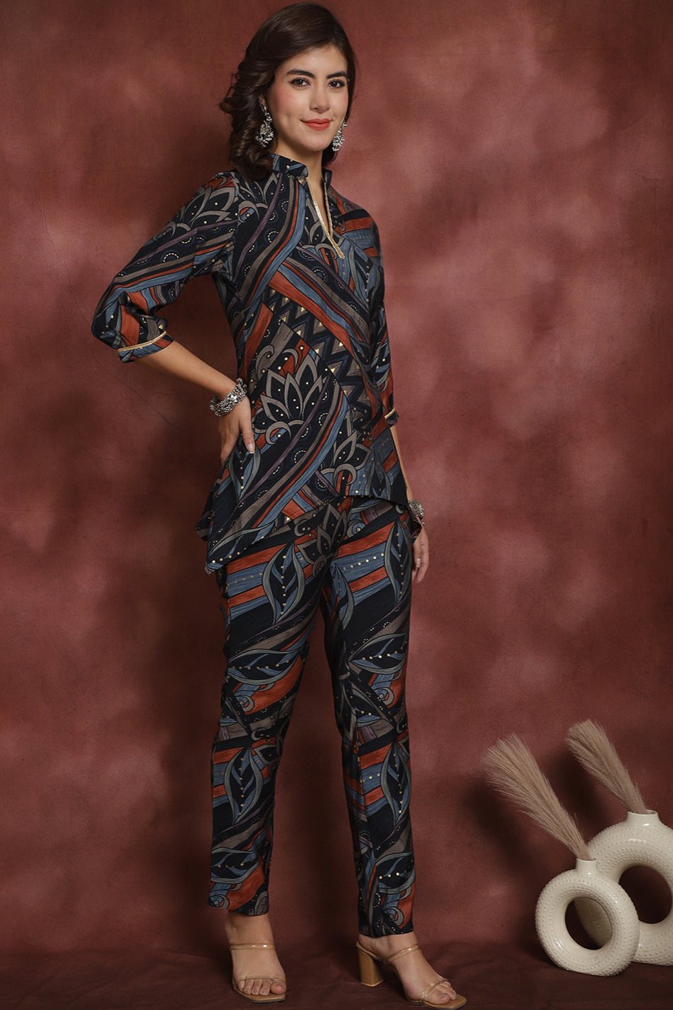 Navy Co-Ord Set with Trousers & Tunic top