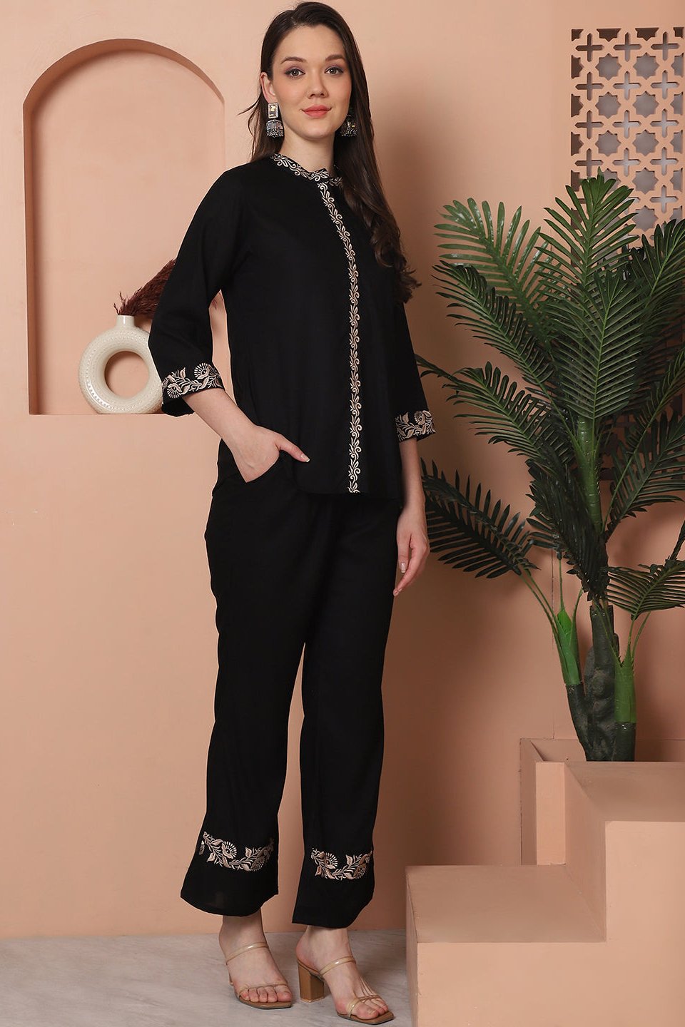 Black Co-Ord Set with Trousers & Tunic Top