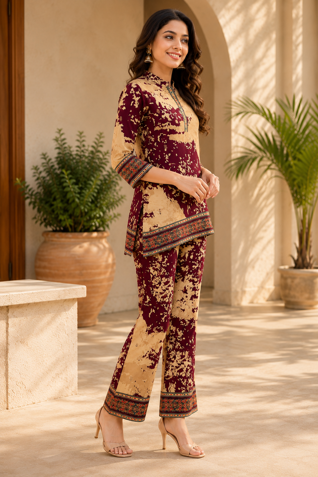 Purple Abstract Chanderi Silk Co-Ord Set Women 3/4th Sleeves
