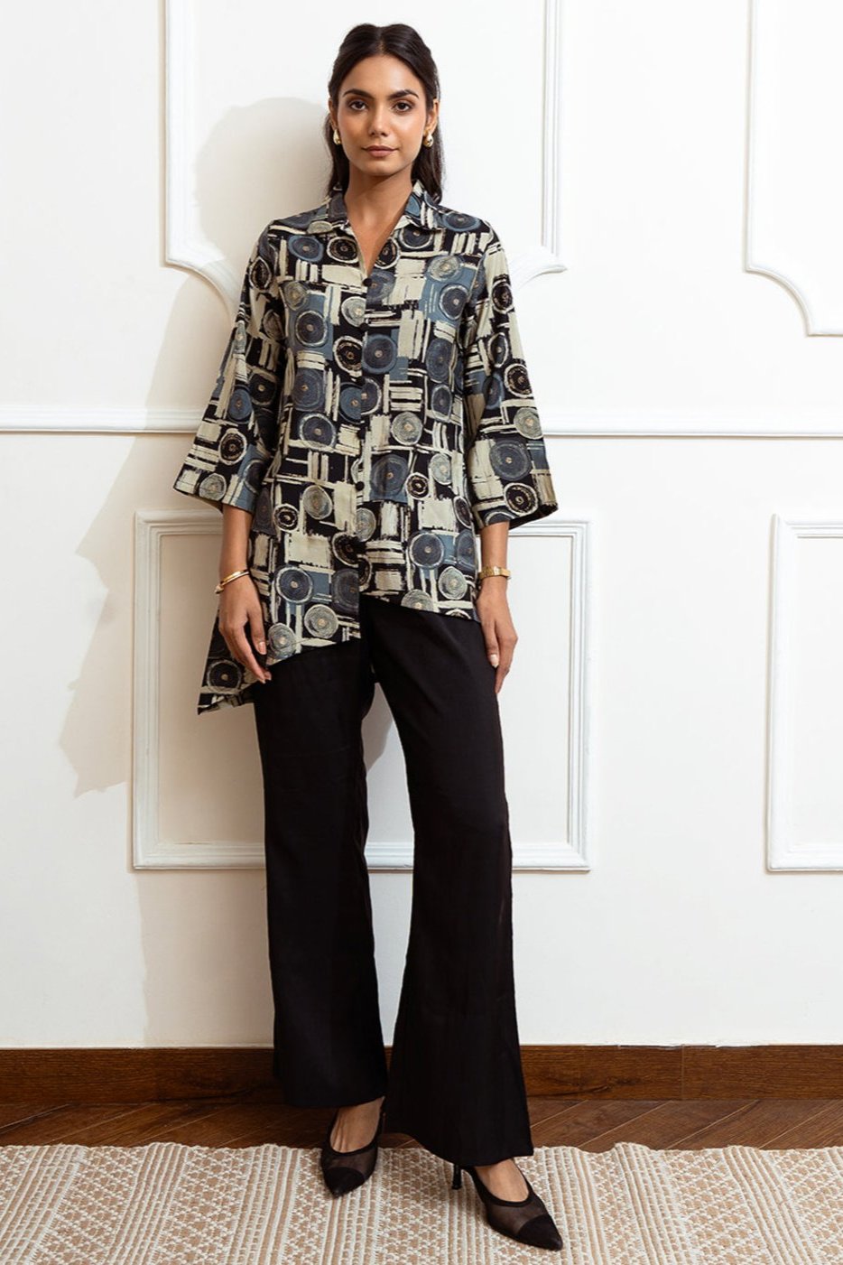 Black Color Abstract Printed Premuim Chanderi Co-ord Set