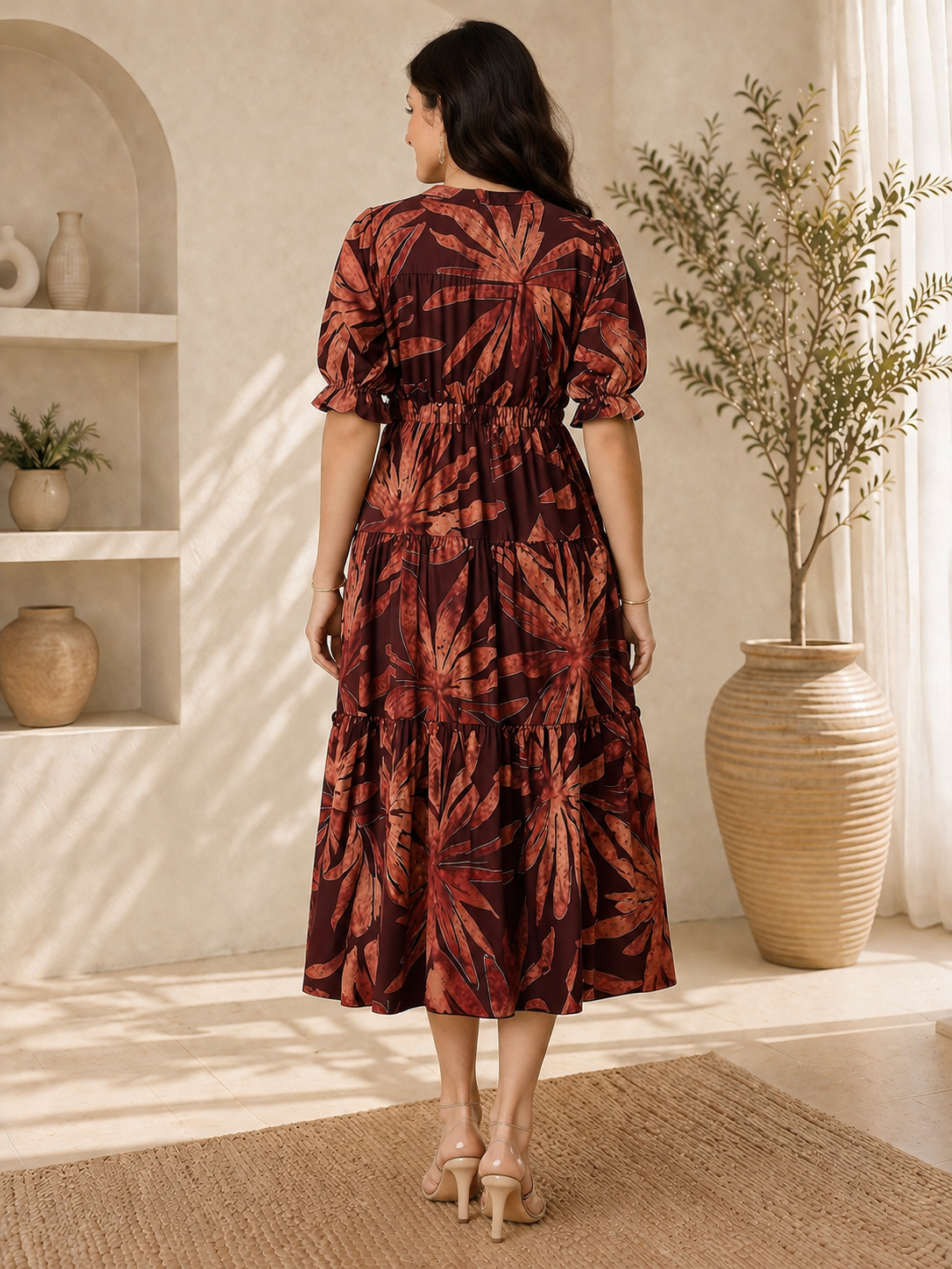 Purple Floral Printed Premium Chanderi Dress for Women | Claura