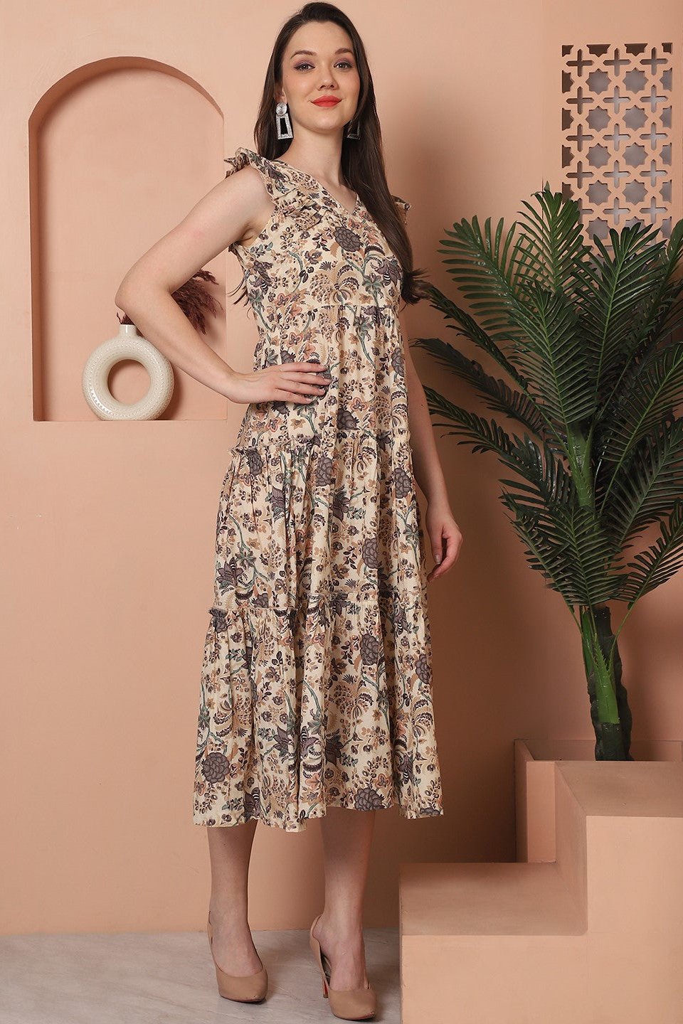 Lifestyle shot of floral cotton Dresses for Women