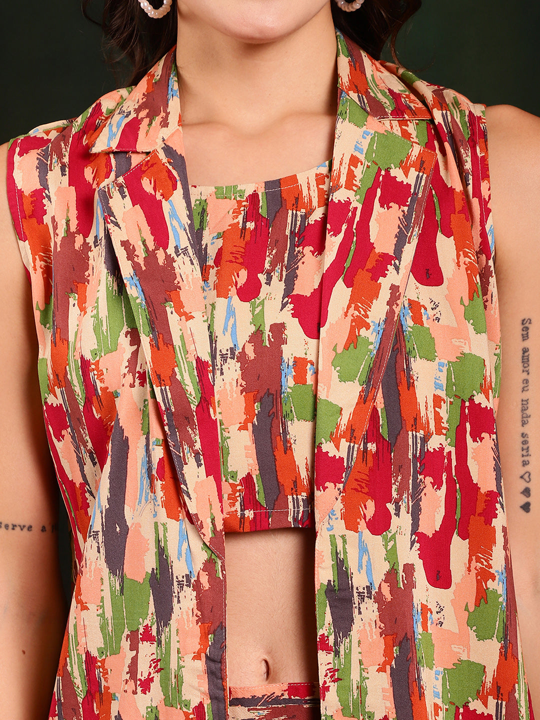 Red Tie-Dye 3-Piece Viscose Rayon Co-Ord Set for Women | Claura