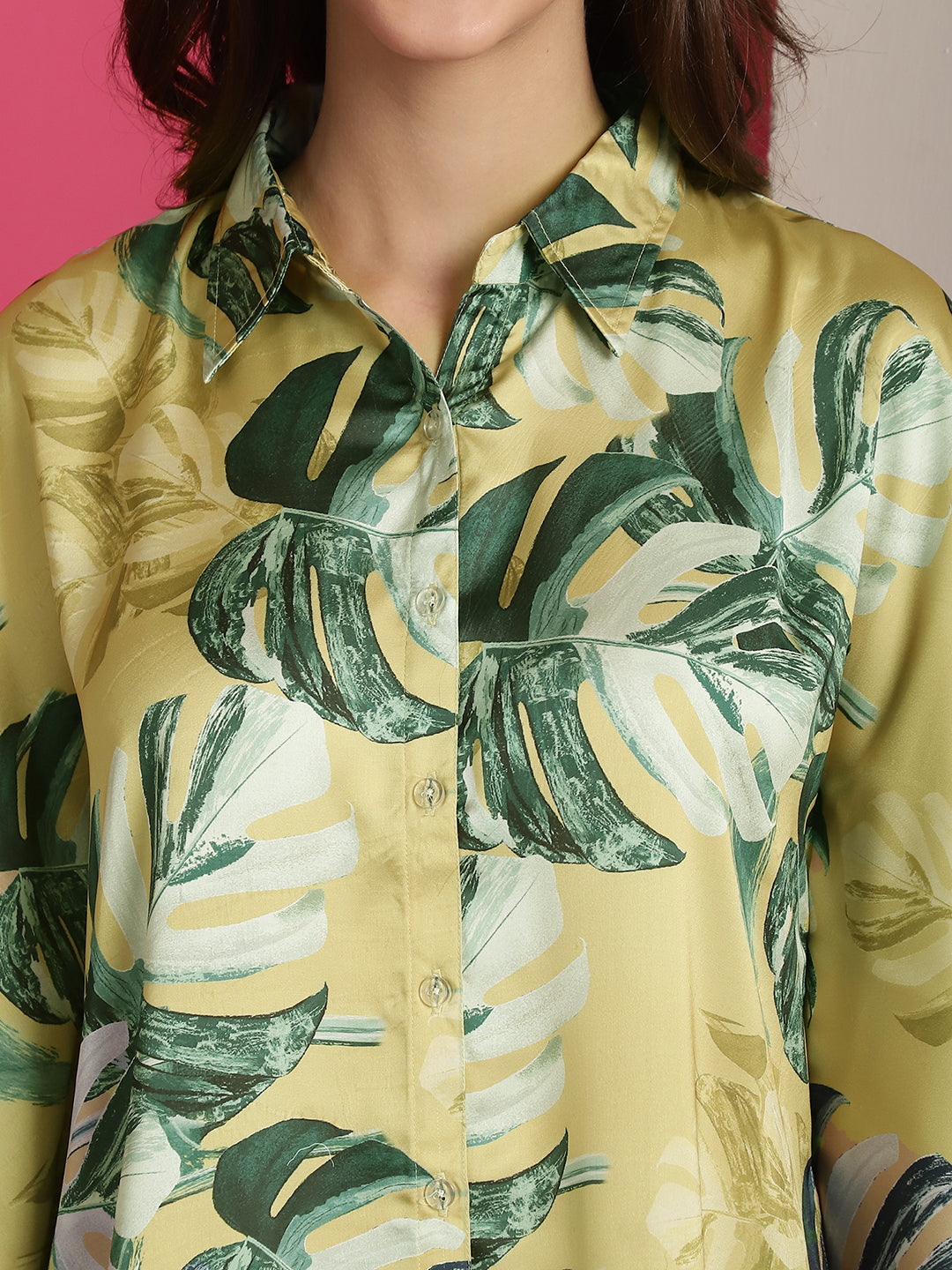 Yellow Floral Printed Satin Night Suit for Women by Claura