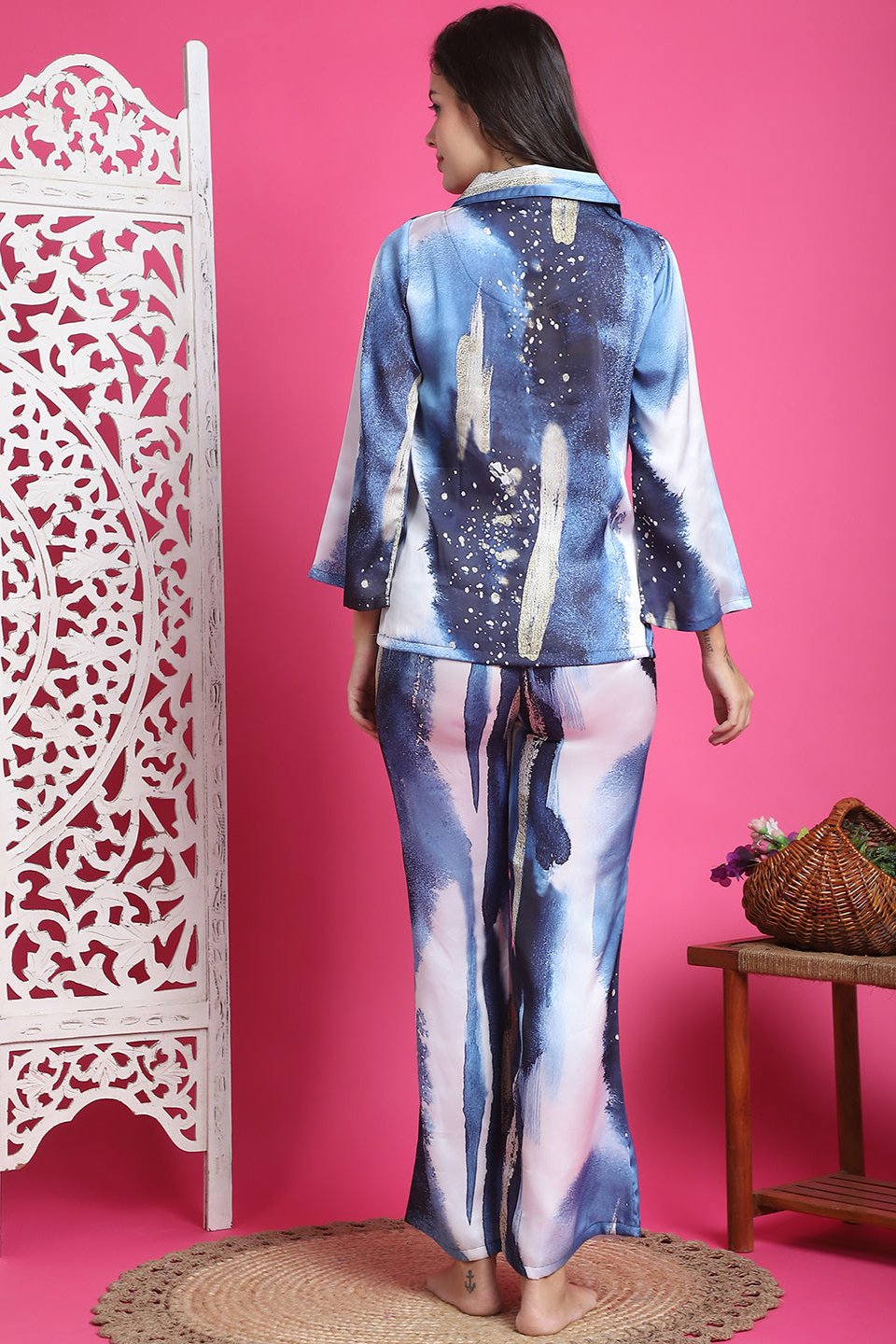 Blue Tie and Dye Satin Silk Night Suit – Women's Fashion | Claura