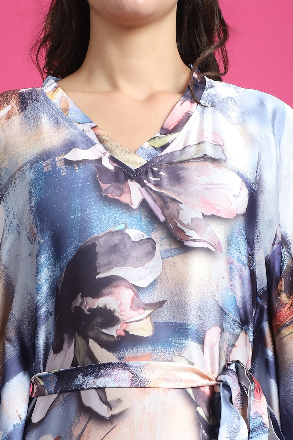 Multi Color Abstract Satin Kaftan For Women