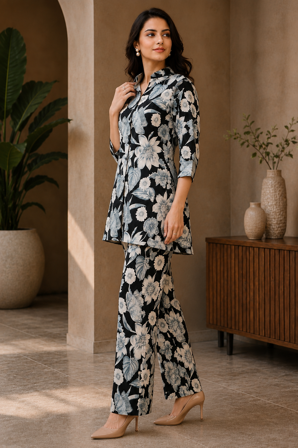 Black Floral Cotton Co-Ord Set for Women | Claura