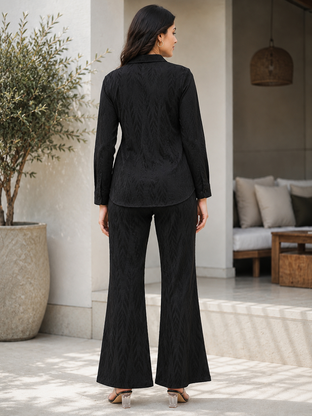 Black Color Self-Design Co-Ord Set for Women | Claura