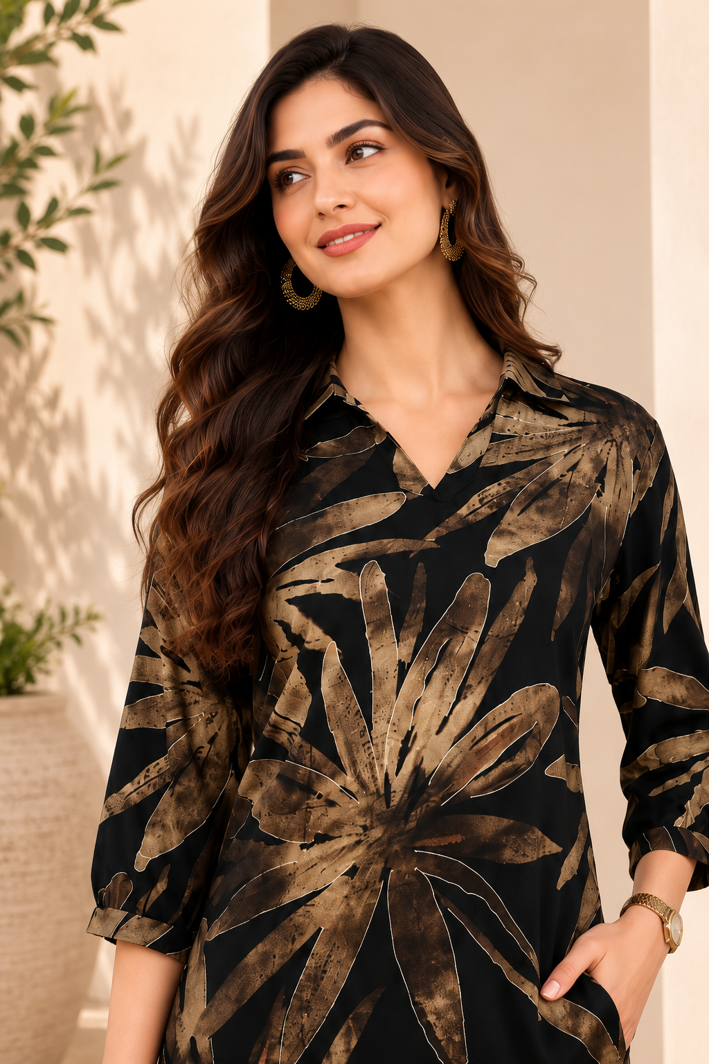 Black Floral Printed Chanderi Co-Ord Set For Women | Claura