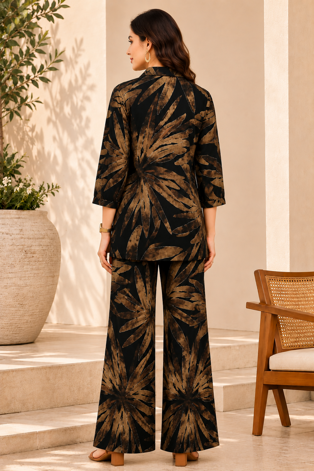 Black Floral Printed Chanderi Co-Ord Set For Women | Claura