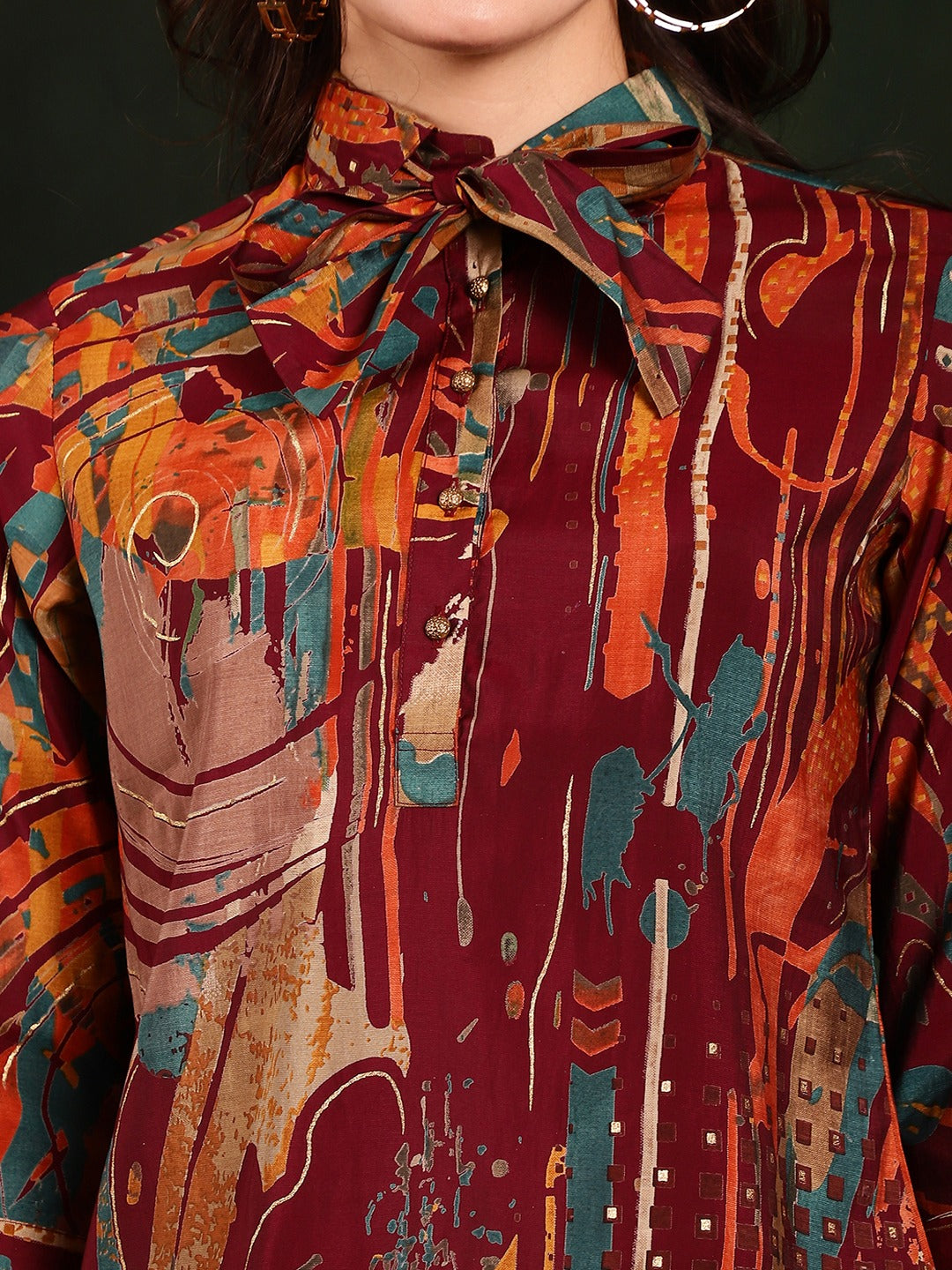 Lifestyle shot of Abstract Print Co-Ord Set for brunch