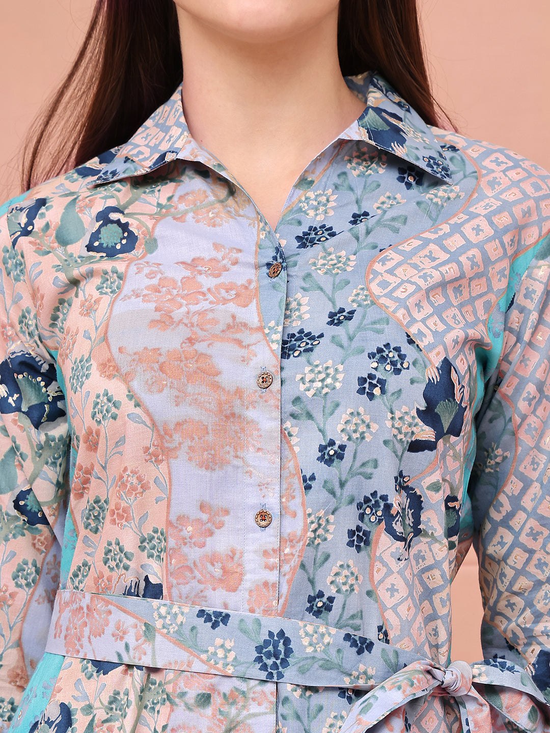 Blue Viscose Rayon Floral Printed Dress for Women | Claura