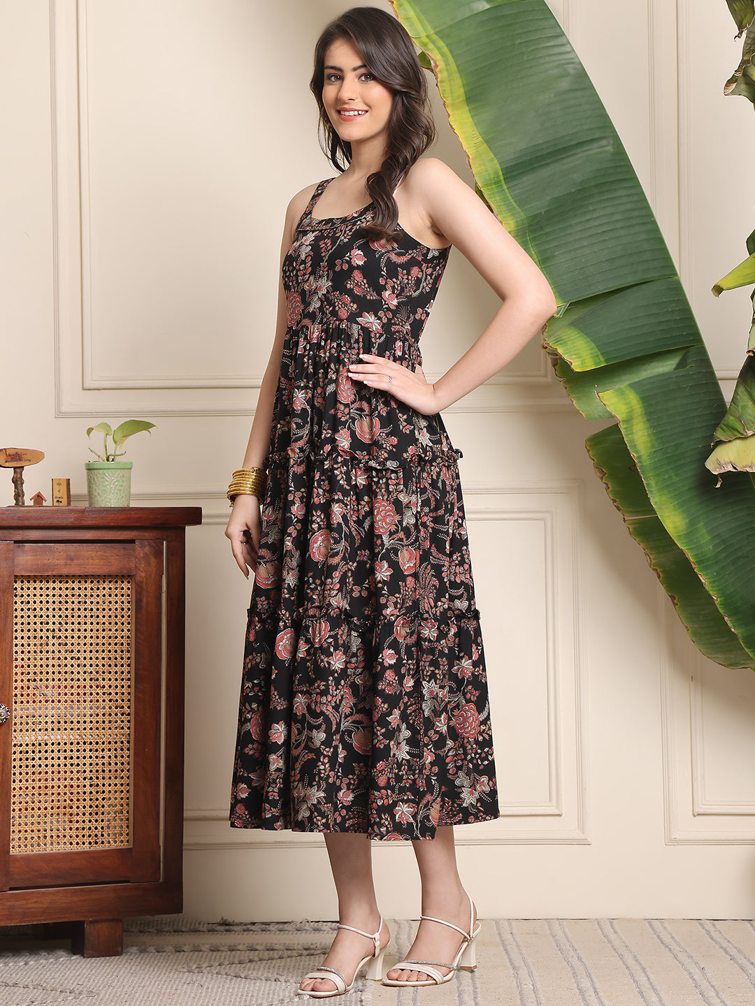 Multi Colour Floral Printed Viscose Rayon Dress For Women