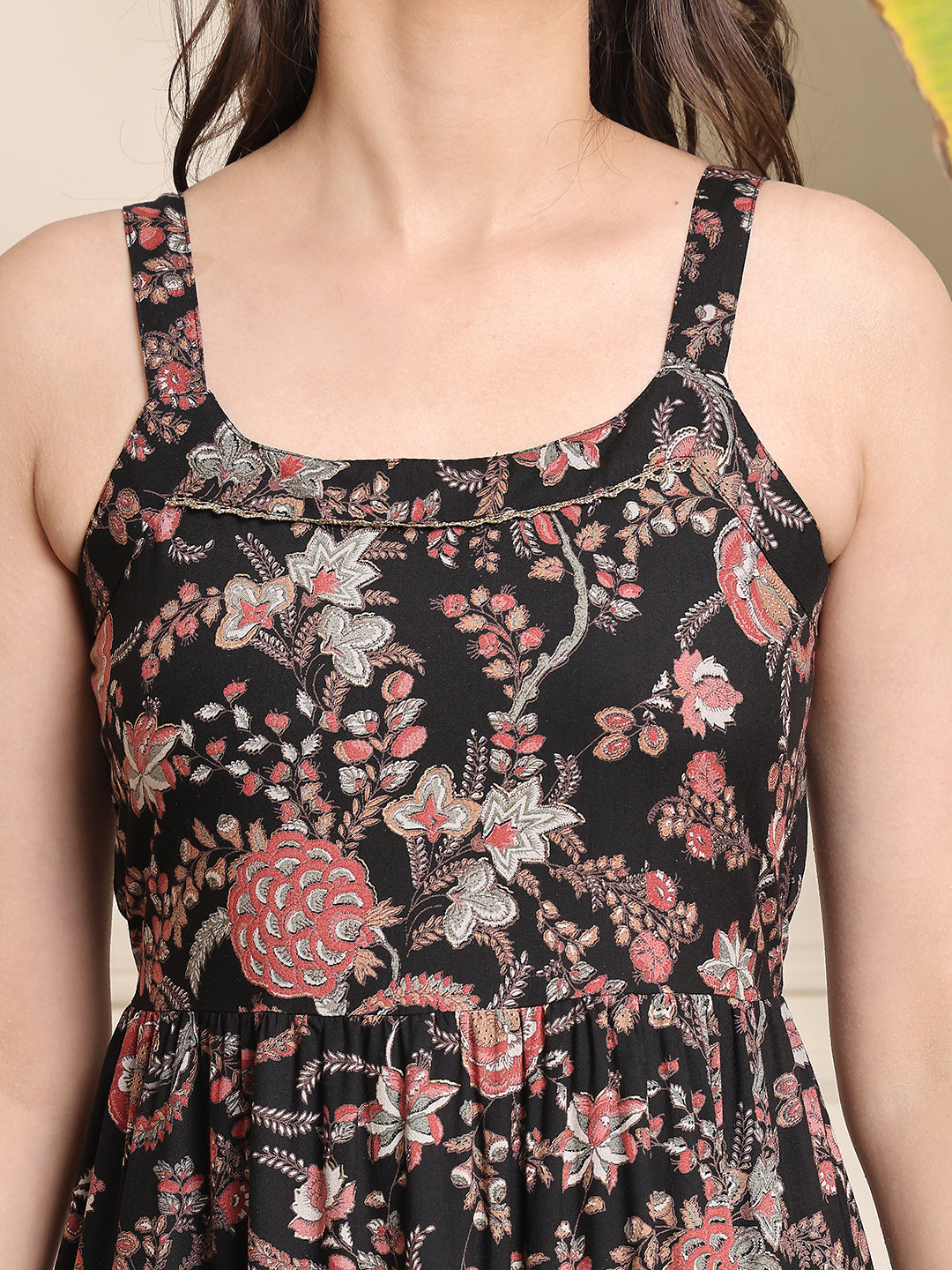 Multi Colour Floral Printed Viscose Rayon Dress For Women