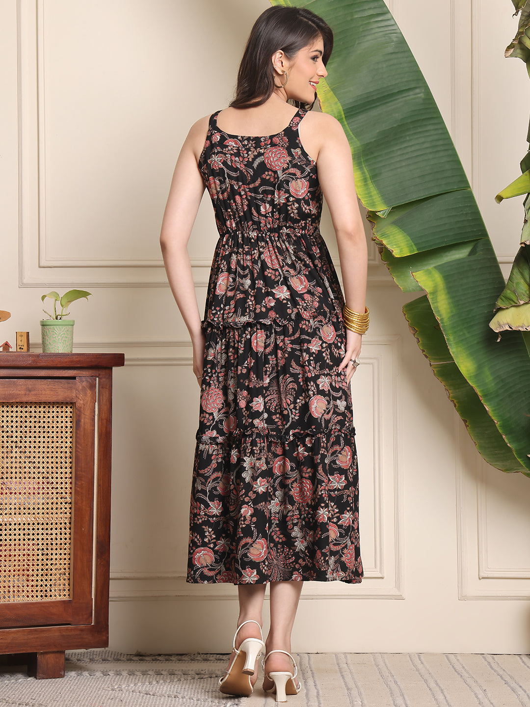 Multi Colour Floral Printed Viscose Rayon Dress For Women