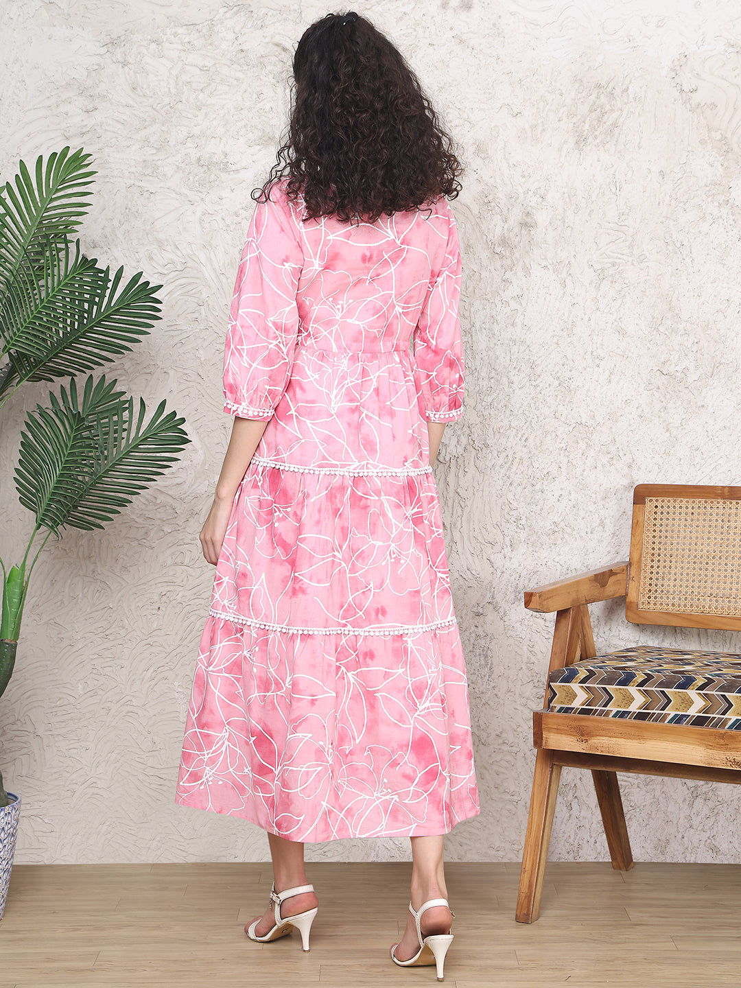 Pink Colour Floral Printed Pure Cotton Dress For Women