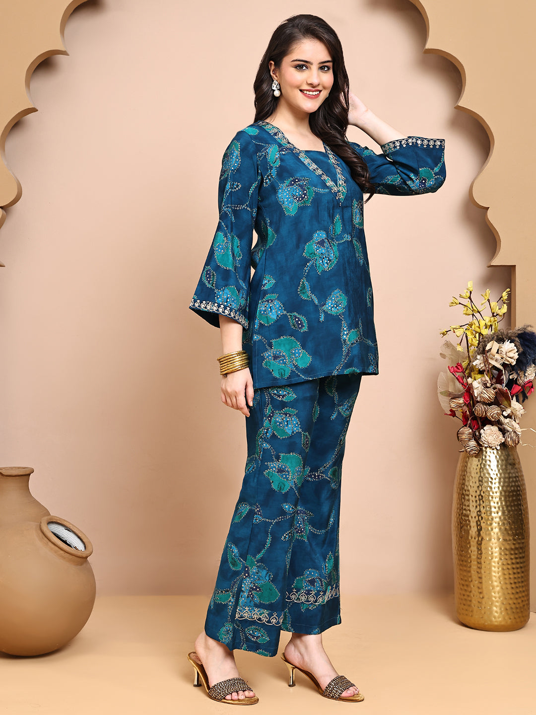 Blur Colour Abstract Printed Premium Chanderi Co-Ord Set for Women