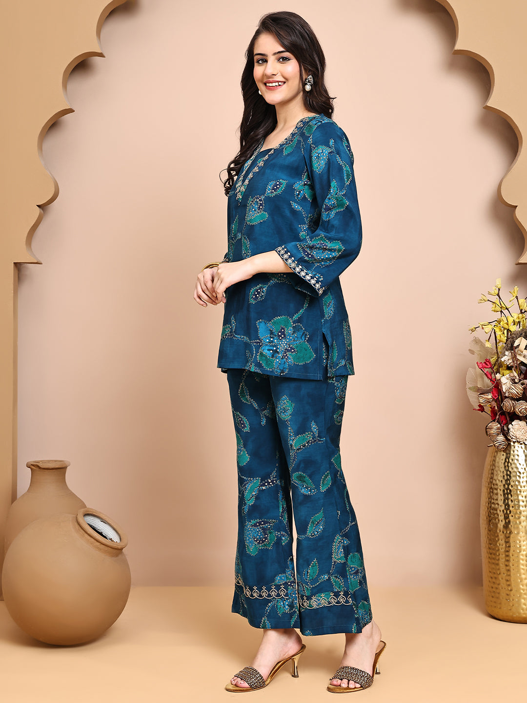 Blur Colour Abstract Printed Premium Chanderi Co-Ord Set for Women